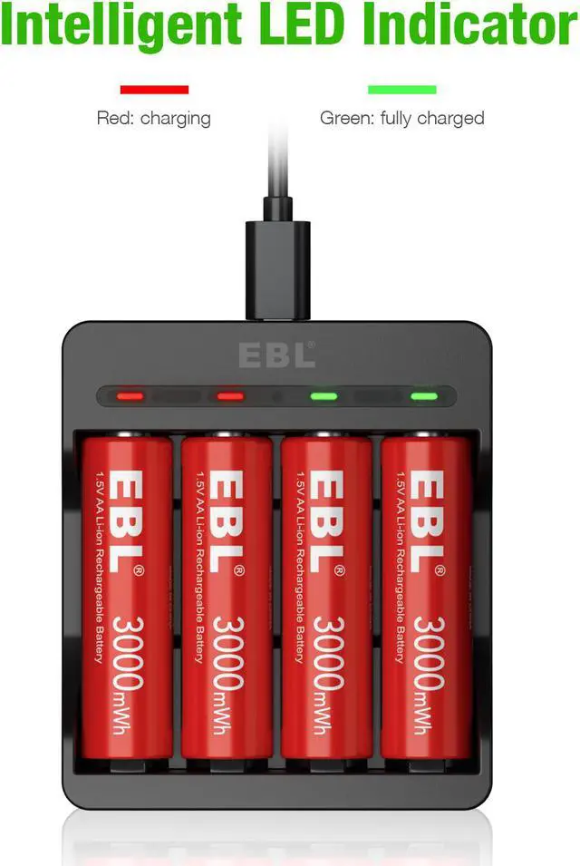 Alt view image 2 of 7 - EBL 4pcs Rechargeable Lithium AA Battery + 4 Slots Smart Battery Charger for Rechargeable Lithium Batteries