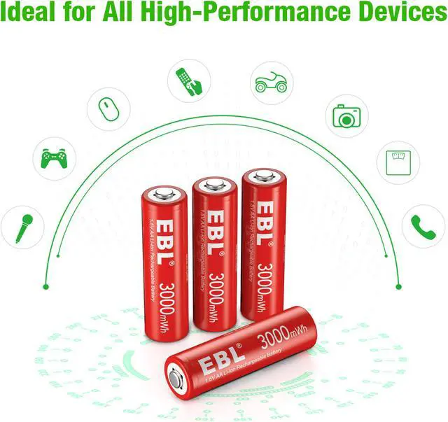 Alt view image 3 of 7 - EBL 4pcs Rechargeable Lithium AA Battery + 4 Slots Smart Battery Charger for Rechargeable Lithium Batteries