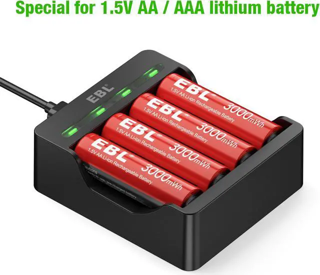 Alt view image 5 of 7 - EBL 4pcs Rechargeable Lithium AA Battery + 4 Slots Smart Battery Charger for Rechargeable Lithium Batteries