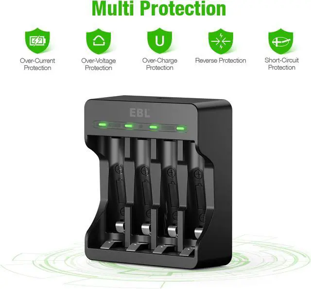 Alt view image 7 of 7 - EBL 4pcs Rechargeable Lithium AA Battery + 4 Slots Smart Battery Charger for Rechargeable Lithium Batteries