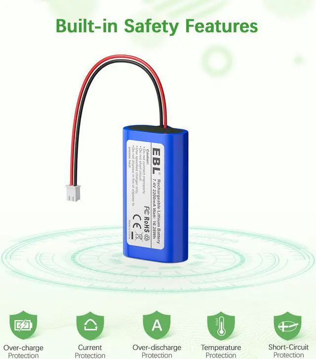 Alt view image 7 of 7 - EBL Li-ion 7.4V 2200mAh Rechargeable Batteries Replacement for Toys Electronics, Bicycle Light, LED Lamp