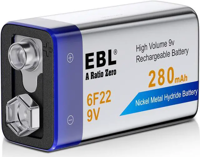 Main image of EBL 280mAh 9V Battery 6F22 Ni-MH Rechargeable Batteries for Smoke Alarm, Microphone and More