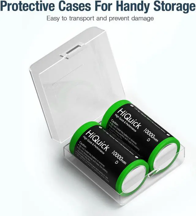 Alt view image 2 of 7 - HiQuick 2 Pack 10000mAh D Rechargeable Batteries, Huge Capacity Size D Battery, Ni-MH D Cell Batteries