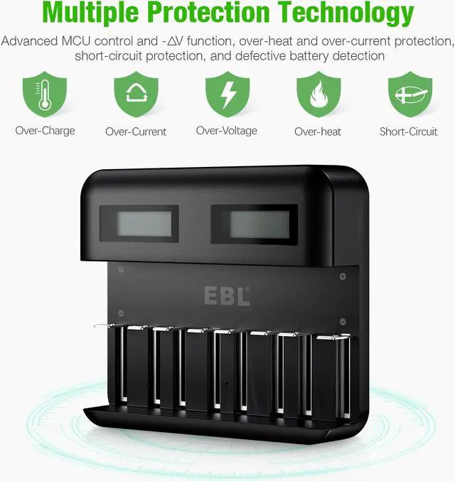 Alt view image 4 of 7 - EBL LCD Universal Battery Charger for Rechargeable Batteries Ni-MH AA/ AAA/C/D Batteries with 2A USB Port, Type C Input, Fast AA AAA Battery Charger