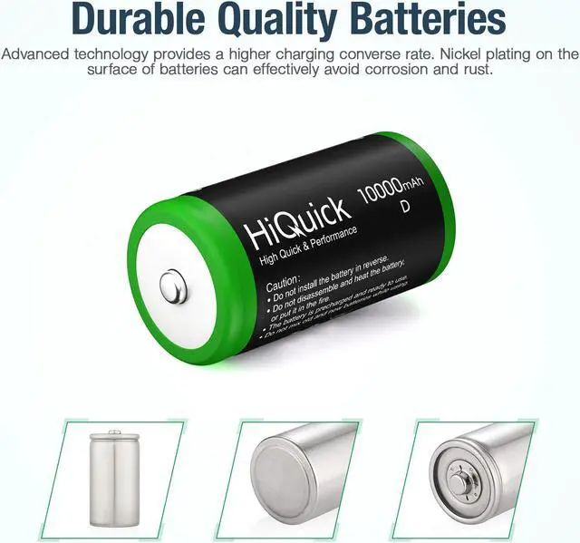 Alt view image 5 of 7 - HiQuick 2 Pack 10000mAh D Rechargeable Batteries, Huge Capacity Size D Battery, Ni-MH D Cell Batteries