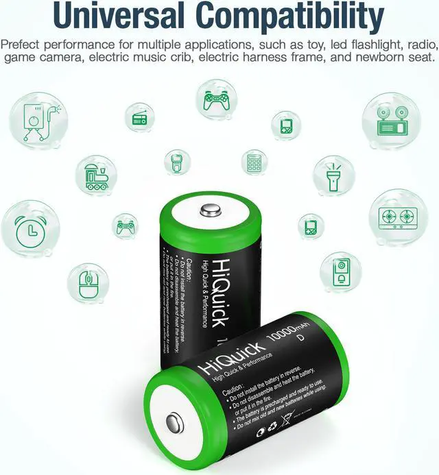 Alt view image 3 of 7 - HiQuick 2 Pack 10000mAh D Rechargeable Batteries, Huge Capacity Size D Battery, Ni-MH D Cell Batteries