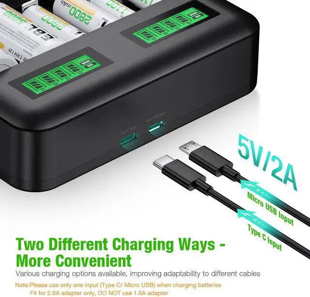 Alt view image 7 of 7 - EBL LCD Universal Battery Charger for Rechargeable Batteries Ni-MH AA/ AAA/C/D Batteries with 2A USB Port, Type C Input, Fast AA AAA Battery Charger