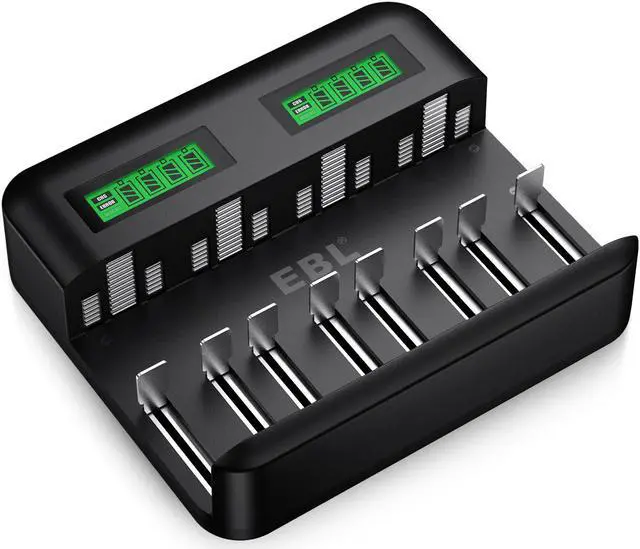 Main image of EBL LCD Universal Battery Charger for Rechargeable Batteries Ni-MH AA/ AAA/C/D Batteries with 2A USB Port, Type C Input, Fast AA AAA Battery Charger