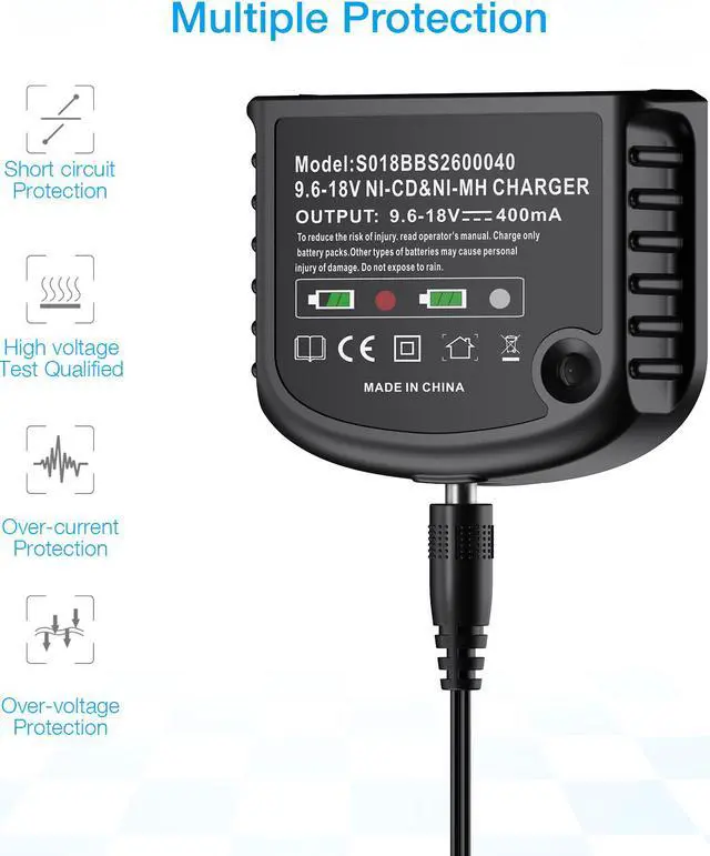 Alt view image 6 of 7 - 12V 14.4V 18V Replacement Battery Charger for Black & Decker 9.6V-18V Ni-Cad & NiMh Slide-in Style Batteries HPB18 HPB18-OPE HPB14 HPB12 HPB96 A1718 A18 A18E FSB18 244760-00