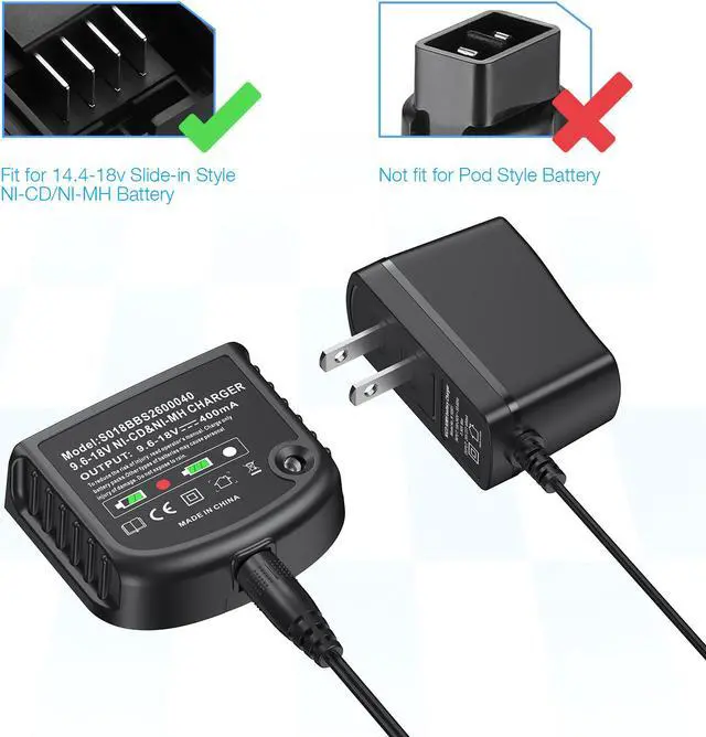 Alt view image 7 of 7 - 12V 14.4V 18V Replacement Battery Charger for Black & Decker 9.6V-18V Ni-Cad & NiMh Slide-in Style Batteries HPB18 HPB18-OPE HPB14 HPB12 HPB96 A1718 A18 A18E FSB18 244760-00