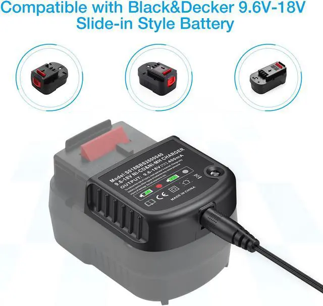 Alt view image 2 of 7 - 12V 14.4V 18V Replacement Battery Charger for Black & Decker 9.6V-18V Ni-Cad & NiMh Slide-in Style Batteries HPB18 HPB18-OPE HPB14 HPB12 HPB96 A1718 A18 A18E FSB18 244760-00