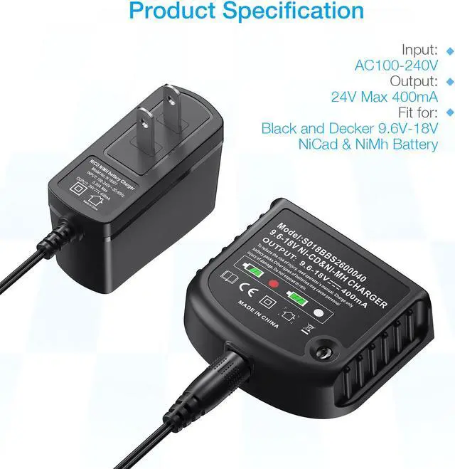 Alt view image 4 of 7 - 12V 14.4V 18V Replacement Battery Charger for Black & Decker 9.6V-18V Ni-Cad & NiMh Slide-in Style Batteries HPB18 HPB18-OPE HPB14 HPB12 HPB96 A1718 A18 A18E FSB18 244760-00