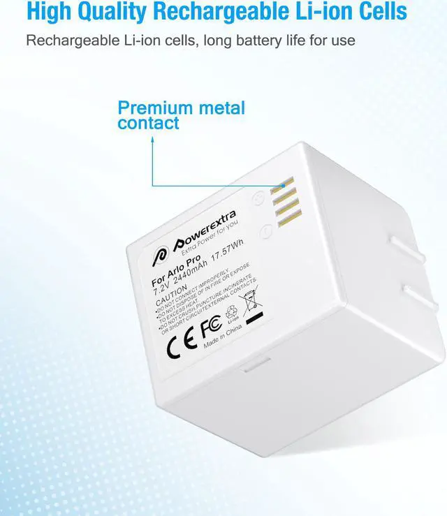 Alt view image 5 of 7 - Powerextra 2440mAh Li-ion Battery for Arlo Pro Arlo Pro 2 - Rechargeable Battery for Arlo Pro 2 Arlo Go and Arlo Security Light Batteries VMC4030 VMC4030P VMA4400