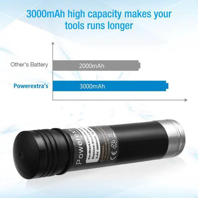 Alt view image 6 of 7 - Powerextra 2 Pack 3000mAh 3.6V Replacement Battery for Black&Decker Versapak Vp100 Vp105 Vp110 Vp142 Vp143 Vp7240 Sears-Craftsman Power Tool Ni-CD Batteries
