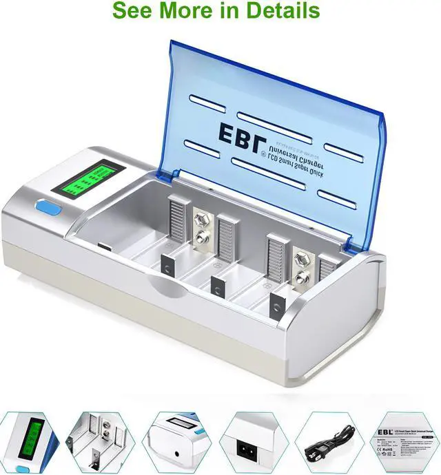 Alt view image 4 of 7 - EBL 906 LCD Battery Charger for AA AAA C D 9V Ni-MH Ni-CD Rechargeable Batteries with LCD Display and Discharge Functions