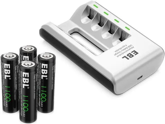 Main image of EBL 4 Pack AA 1100mAh Ni-Cd Battery for Garden Solar Light Keyboards + 807 Smart DC Battery Charger for AA AAA Ni-MH Ni-CD Rechargeable Batteries