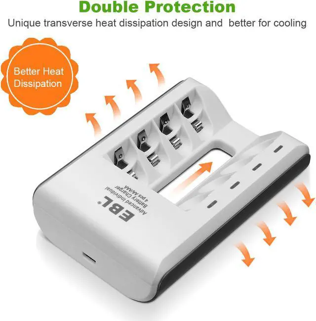 Alt view image 4 of 7 - EBL 4 Pack 500mAh AAA Rechargeable Batteries + 807 Smart Charger for AA AAA Ni-MH Ni-CD Batteries