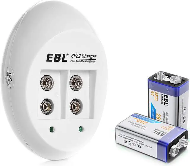 Main image of EBL 2pcs 280mAh Ni-MH Rechargeable 9V Batteries for Toys, Game Control, Microphone + EBL Charger for Li-ion/Ni-MH/Ni-CD Battery