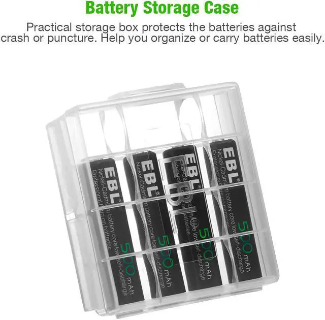 Alt view image 7 of 7 - EBL 4 Pack 500mAh AAA Rechargeable Batteries + 807 Smart Charger for AA AAA Ni-MH Ni-CD Batteries