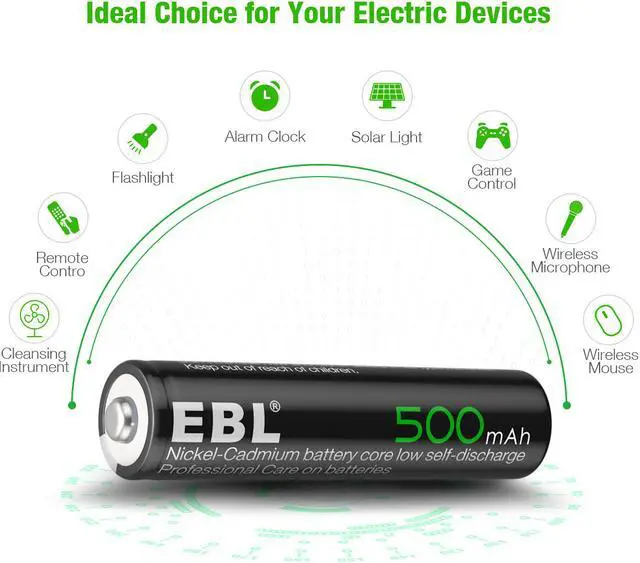 Alt view image 6 of 7 - EBL 4 Pack 500mAh AAA Rechargeable Batteries + 807 Smart Charger for AA AAA Ni-MH Ni-CD Batteries