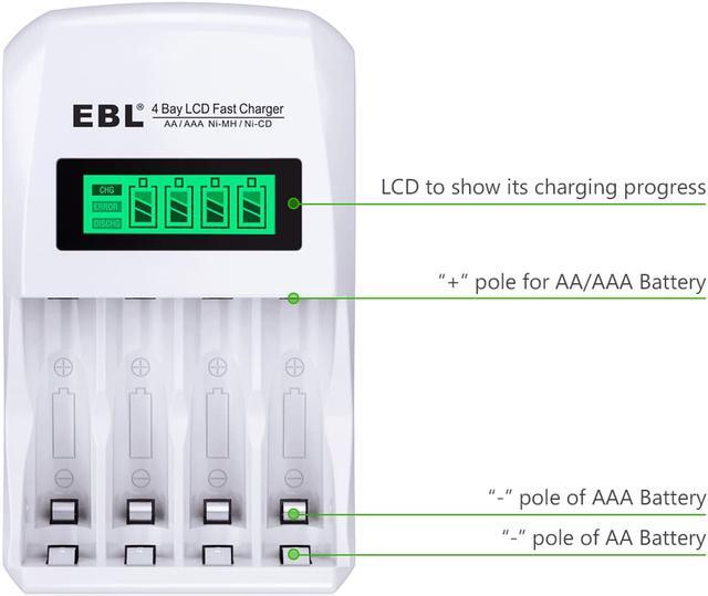Alt view image 5 of 7 - EBL 20pcs AAA  500mAh 1.2V Battery for keyboards + LCD Smart Individual 907 Battery Charger for AA AAA Ni-MH Ni-CD Rechargeable Batteries