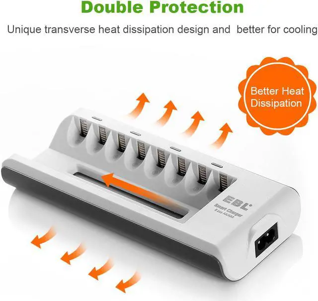 Alt view image 4 of 7 - EBL 4 Pack AA 1100mAh 1.2V Battery for Keyboards + 808A 8 Bay Battery Charger for AA AAA Ni-MH Ni-CD Rechargeable Batteries