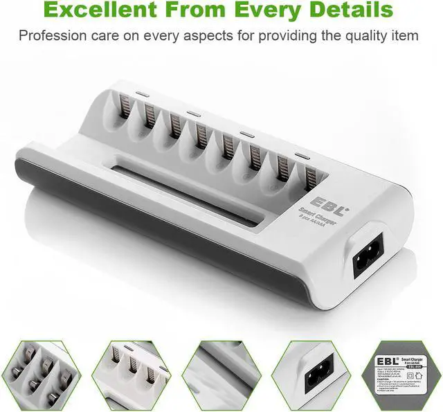 Alt view image 3 of 7 - EBL 4 Pack AA 1100mAh 1.2V Battery for Keyboards + 808A 8 Bay Battery Charger for AA AAA Ni-MH Ni-CD Rechargeable Batteries