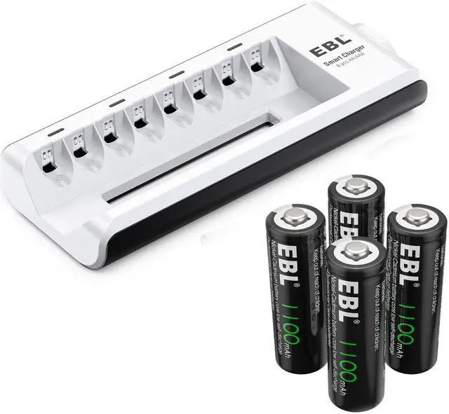 Main image of EBL 4 Pack AA 1100mAh 1.2V Battery for Keyboards + 808A 8 Bay Battery Charger for AA AAA Ni-MH Ni-CD Rechargeable Batteries