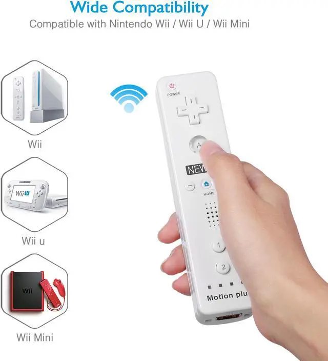 Alt view image 2 of 7 - 2 In 1 Wii Remote Controller Replacement Remote Game Controller with Shock Function for Nintendo Wii and Wii U Video Game Built Motion Sensor