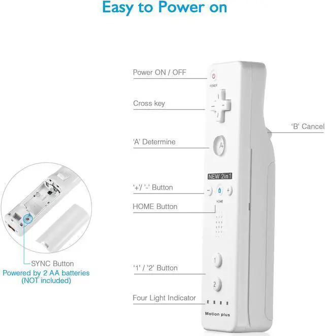 Alt view image 6 of 7 - 2 In 1 Wii Remote Controller Replacement Remote Game Controller with Shock Function for Nintendo Wii and Wii U Video Game Built Motion Sensor