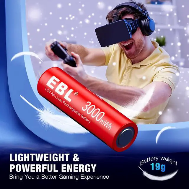 Alt view image 2 of 6 - EBL 8Pcs 1.5v 3000mWh Lithium - ion Rechargeable AA Batteries for Toys Cellphone