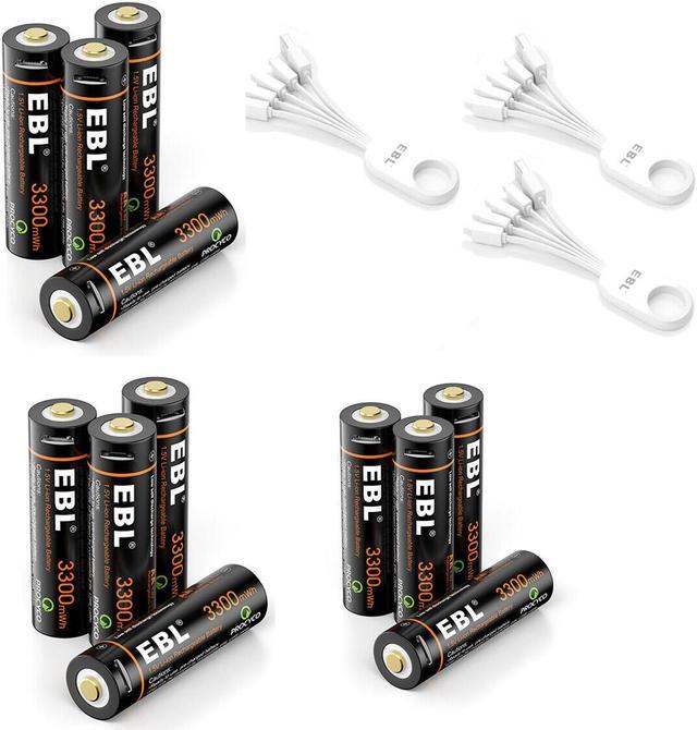 Main image of EBL 8 Pack 3300mWh 1.5V USB Lithium Rechargeable Batteries AA Li-Ion Battery with Micro USB Cable