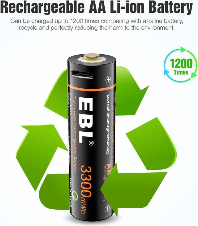 Alt view image 2 of 7 - EBL 8 Pack 3300mWh 1.5V USB Lithium Rechargeable Batteries AA Li-Ion Battery with Micro USB Cable