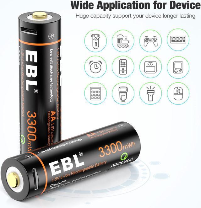 Alt view image 5 of 7 - EBL 8 Pack 3300mWh 1.5V USB Lithium Rechargeable Batteries AA Li-Ion Battery with Micro USB Cable