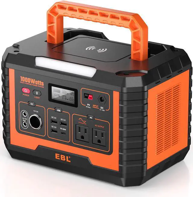 Main image of EBL Portable Power Station Voyager 1000, 110V/1000W Solar Generator, 999Wh/270000mAh High Lithium Battery, with 2 x AC Outlets, 3 x QC3.0 USB, and PD60W port for Outdoor Camping, Home Emergency, RV/Va
