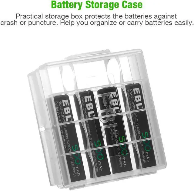 Alt view image 7 of 7 - EBL 4 Pack 500mAh Rechargeable AAA Batteries + LCD Smart Individual Battery Charger for AA AAA Ni-MH Ni-CD Batteries
