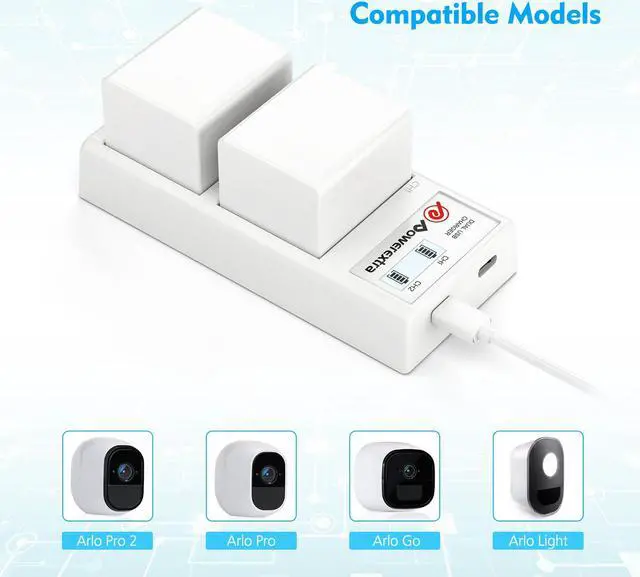 Alt view image 2 of 7 - Powerextra 2Pcs Upgraded Rechargeable Battery Compatible with Arlo Pro Arlo Pro 2 and Dual Quick Battery Charger for Arlo Pro Arlo Pro 2 Arlo Go and Arlo Security Light Batteries