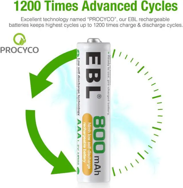 Alt view image 6 of 7 - EBL 4 Pack Rechargeable AAA Batteries + Battery Charger for 9V NiMH Ni-CD AA AAA Batteries