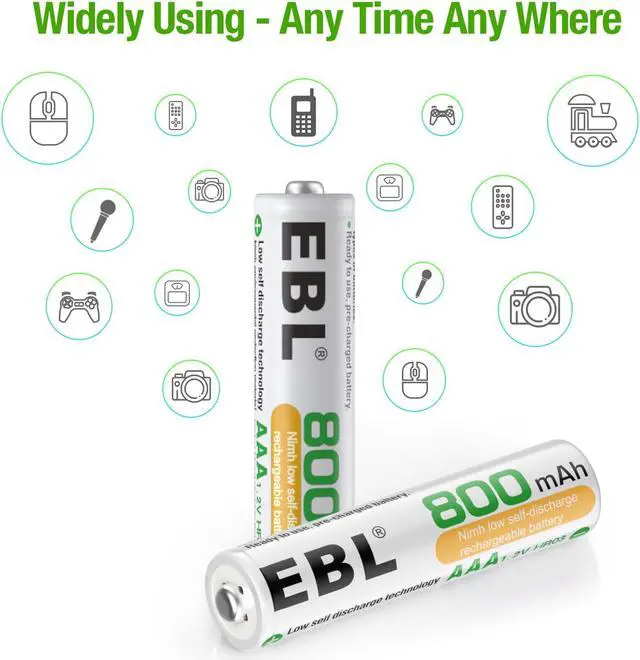 Alt view image 7 of 7 - EBL 4 Pack Rechargeable AAA Batteries + Battery Charger for 9V NiMH Ni-CD AA AAA Batteries