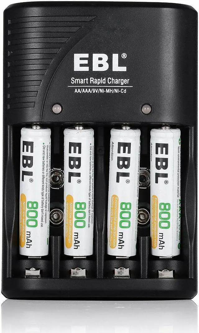 Main image of EBL 4 Pack Rechargeable AAA Batteries + Battery Charger for 9V NiMH Ni-CD AA AAA Batteries