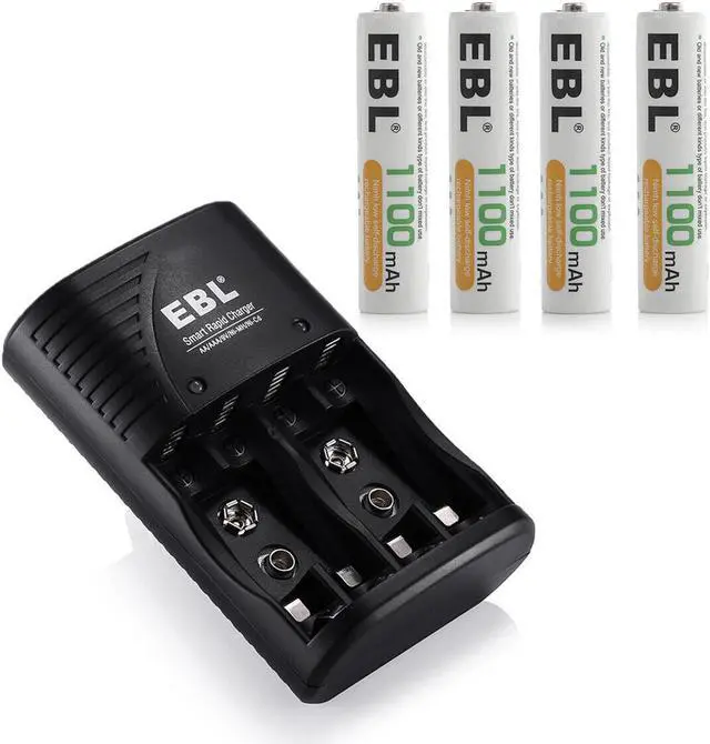 Main image of EBL Rechargeable AAA Batteries 1100mAh (4-Pack)+ Battery Charger for 9V Ni-MH Ni-CD AAA AA Batteries