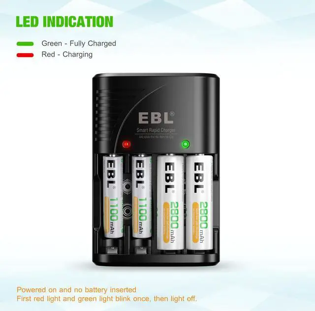 Alt view image 5 of 7 - EBL Rechargeable AAA Batteries 1100mAh + Battery Charger for 9V Ni-MH Ni-CD AAA AA Batteries 8-pack