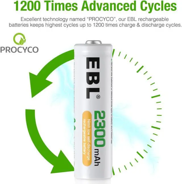 Alt view image 7 of 7 - EBL Rechargeable AA Batteries 2300mAh Double A Batteries with Battery Charger 8-Pack