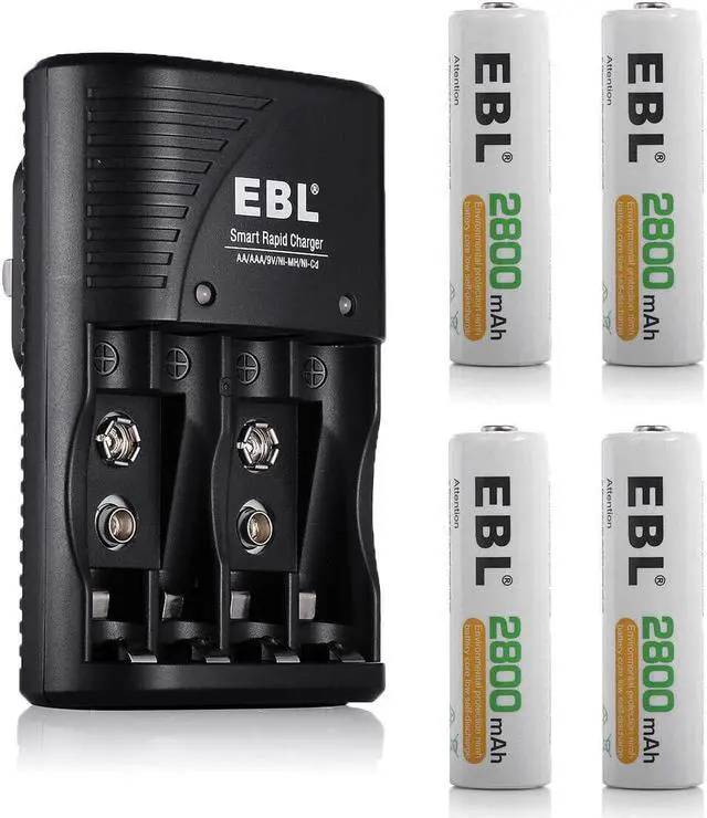 Main image of EBL 4Pcs Rechargeable AA Batteries, 2800mAh Double A Batteries + Battery Charger for AA AAA 9V Ni-MH Ni-CD Batteries