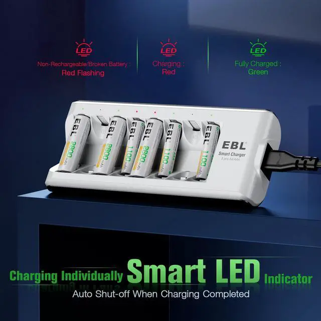 Alt view image 4 of 7 - EBL 8 Bay Battery Charger for Ni-MH Ni-CD AA AAA Rechargeable Batteries