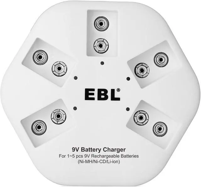 Alt view image 6 of 7 - EBL 5 Pack 9V Rechargeable Batteries 600mAh Lithium ion Batteries with 5 Bay Battery Charger for Smoke Alarm Detectors