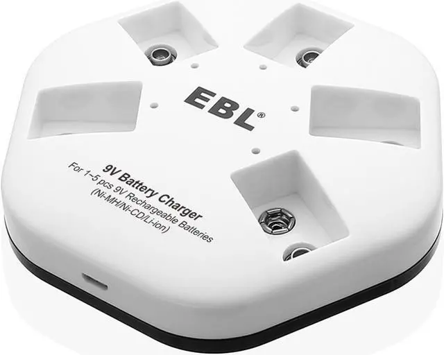 Alt view image 5 of 7 - EBL 5 Pack 9V Rechargeable Batteries 600mAh Lithium ion Batteries with 5 Bay Battery Charger for Smoke Alarm Detectors