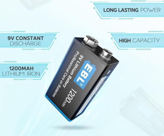 Alt view image 2 of 7 - EBL 4 Pcs 1200mAh 9V Lithium Batteries, Non-Rechargeable Batteries - 9 Volts Lithium Metal Battery Longer Lasting Constant Volt for Toys, Camera