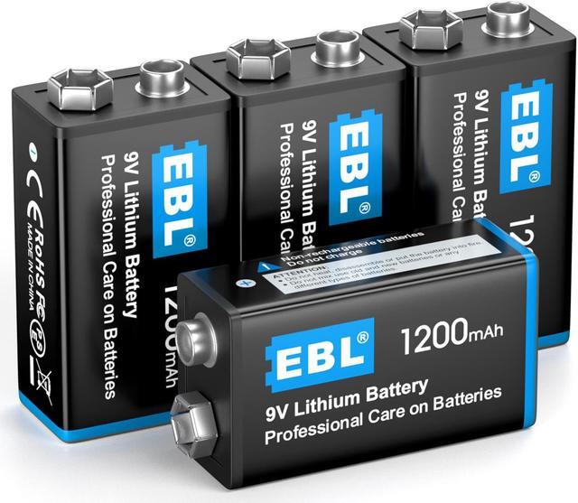 Main image of EBL 4 Pcs 1200mAh 9V Lithium Batteries, Non-Rechargeable Batteries - 9 Volts Lithium Metal Battery Longer Lasting Constant Volt for Toys, Camera
