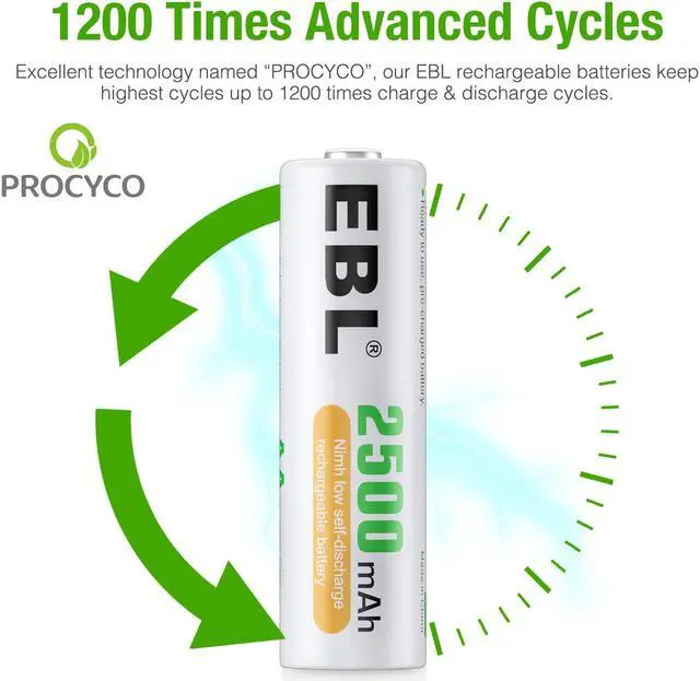 Alt view image 3 of 7 - EBL AA Rechargeable Batteries 2500mAh High Performance Pre-Charged AA Batteries - 24Pcs